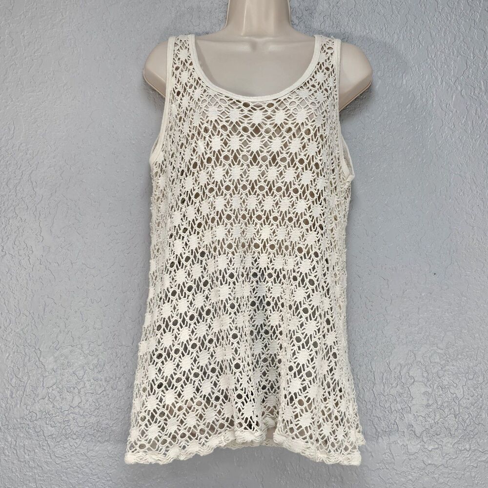 Vintage Rudman Sportswear Crochet Tank Top Off White One Size USA Made